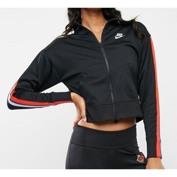 Nike 908762-010 Women's Sz S Black Light Pumice Full Zip Cropped Track Jacket - Picture 8 of 8